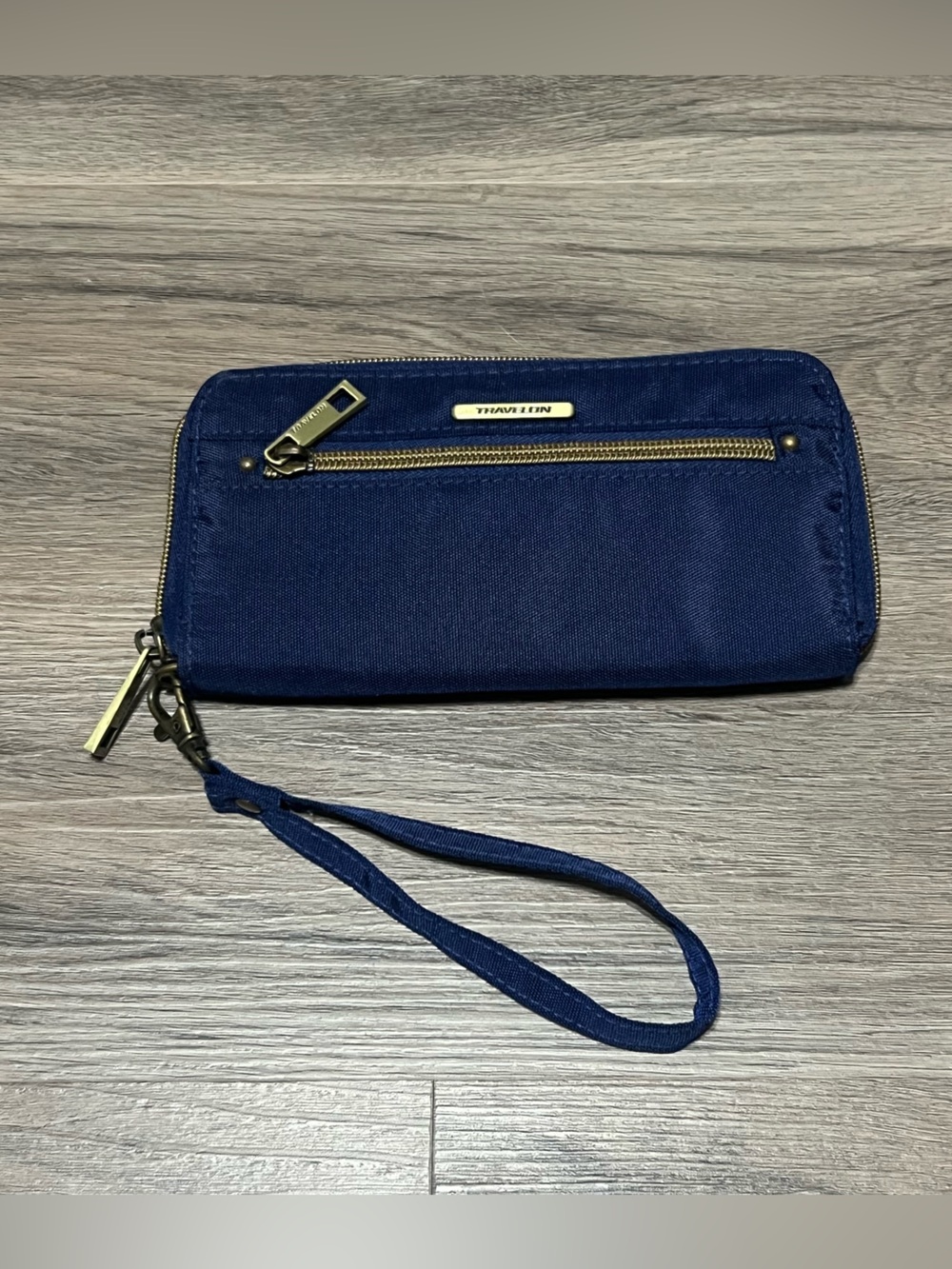 Travelon Wristlet Navy Blue Zip Around Wallet Strap Solid Nylon RFID Blocking